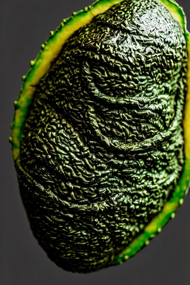 Prompt: renaissance portrait close up of highly detailed respected dragonskinned avocado, fake mustache, dramatic cinematic lighting, 8 k