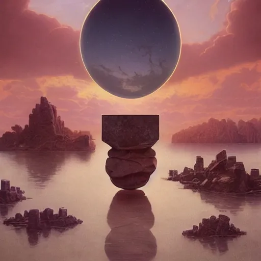 Image similar to peter tarka, minimalistic, hyperrealistic surrealism, award winning masterpiece with incredible details, epic stunning, infinity pool, a surreal vaporwave liminal space, highly detailed, trending on ArtStation, artgerm and greg rutkowski and alphonse mucha, daily deviation, IAMAG, broken giant marble head statue ruins, nightscape, milkyway