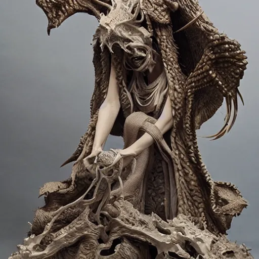 Image similar to angelarium, illithid, cthulhu, clay sculpture by ellen jewett