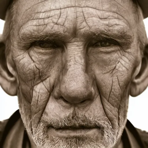 Prompt: elderly cowboy, dragon tattoo on face, close up, portrait, hyper - realistic