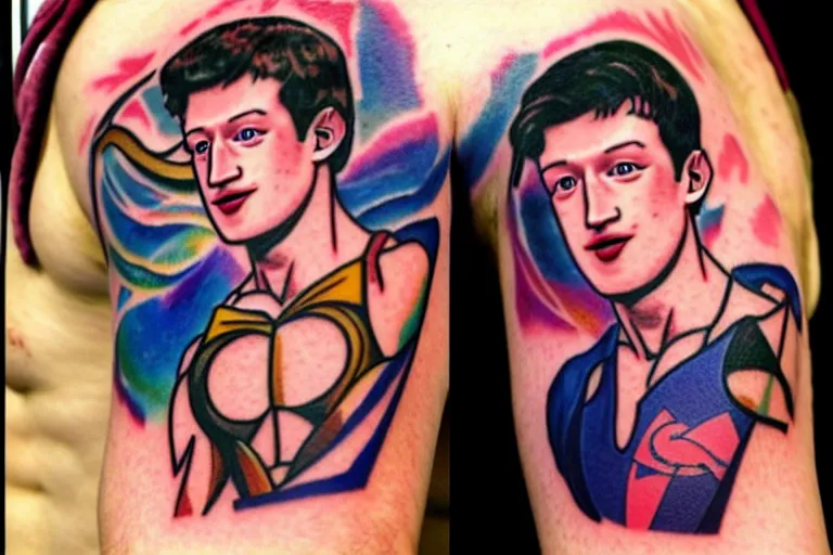 Prompt: muscular mark Zuckerberg with sailor moon tattoos artistic