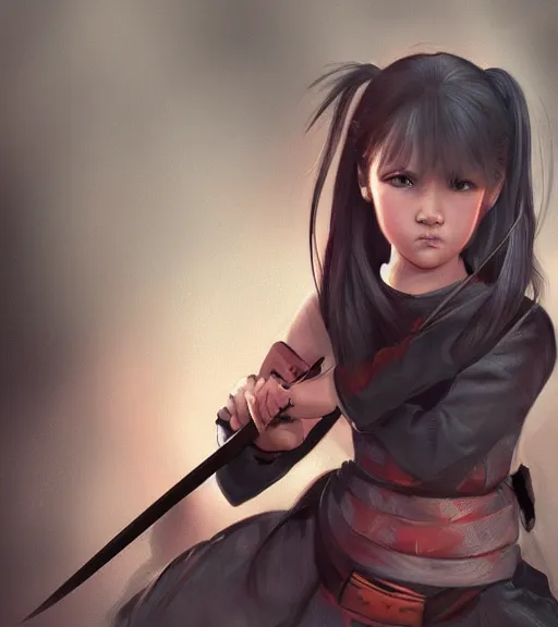 Prompt: a girl holding a katana, ponytail, highly detailed, digital painting, artstation, concept art, smooth, sharp focus, kunoichi, illustration