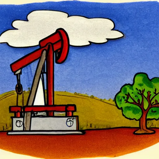 Prompt: cartoon sketch of an oil well