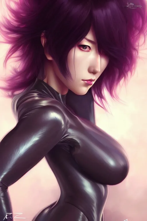 Prompt: beautiful motoko kusanagi, dark fantasy, intricate, elegant, highly detailed, digital painting, artstation, concept art, matte, sharp focus, illustration, art by artgerm and alphonse mucha