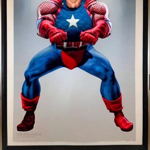 Image similar to Benjamin Netanyahu as Captain America by Alex Ross, detailed, full body