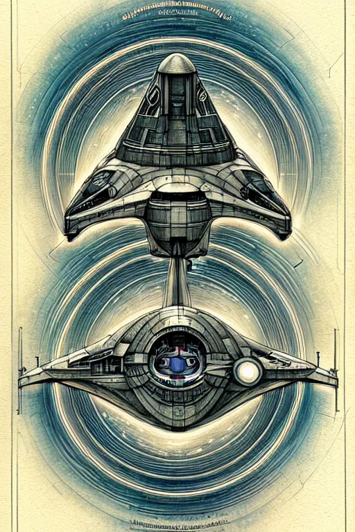 Image similar to design, symmetry, starship enterprise, borders, lines, decorations, muted colors, by jean - baptiste monge