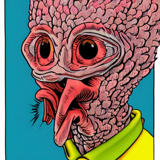 Prompt: tweety bird body horror portrait technicolor r. crumb