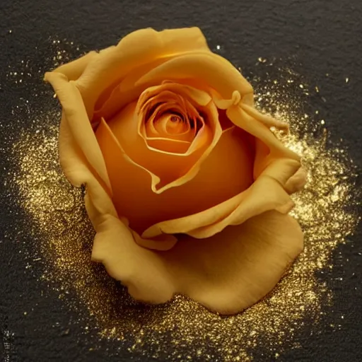 Prompt: beautiful rose made of golden smoke