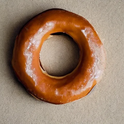 Prompt: a donut made out of wood