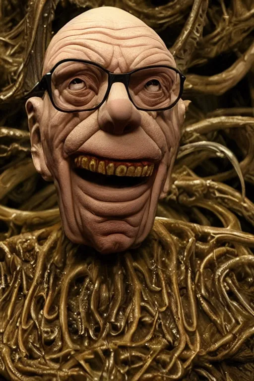 Image similar to rupert murdoch as a worm monster, photorealistic, cinematic lighting, highly detailed, very intricate, by guillermo del toro and hr giger