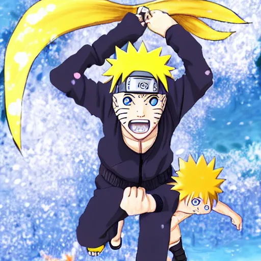 Prompt: Naruto drowning
