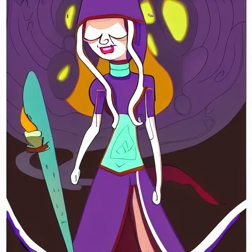 Prompt: evil sorceress in the style of adventure time, hd, trending on artstation, digital illustration, cartoon character design, concept art