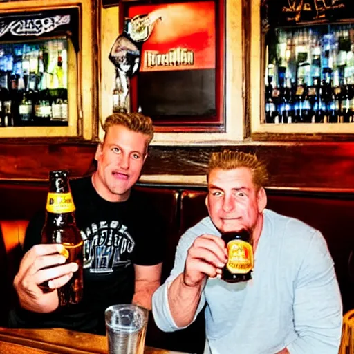 Image similar to Photo of a Duke Nukem sitting with bottle of beer at Irish Pub