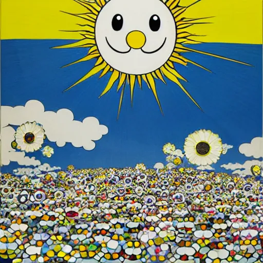 Image similar to sun shining through clouds, Takashi Murakami, Minimalist,