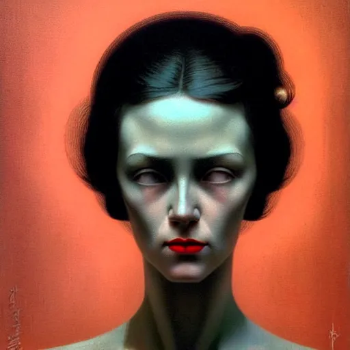 Prompt: portrait of woman from 2 0 s decade of xx century, dark atmosphere, lynchian, film noir, concept art, art by kuvshinov ilya and zdislav beksinski and wayne barlowe