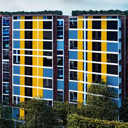 Image similar to residential building in the style of a rubik's cube, high contrast