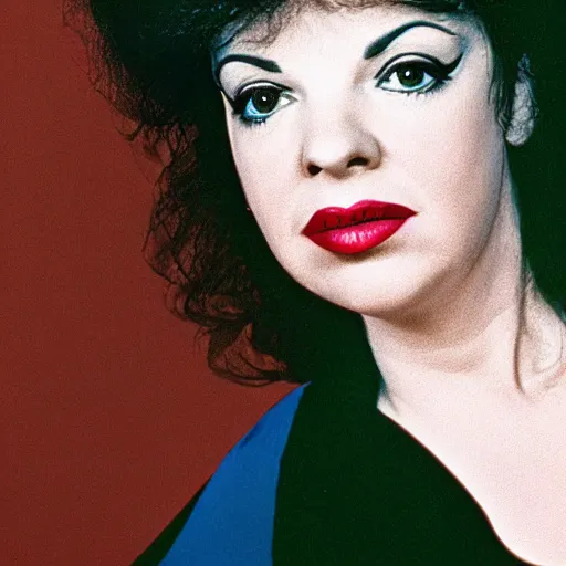 Image similar to a colour photographic aged 3 7 portrait of a hybrid of judy garland and lisa minelli and kate bush, close up