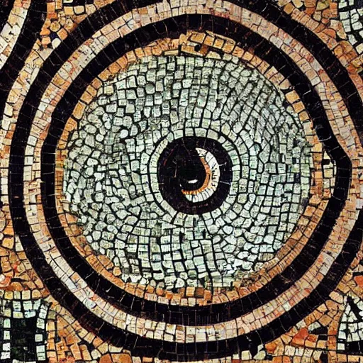 Image similar to medium shot Mosaic of an eye, from Italica, AD 176-275. Archaeological Museum, Seville. Byzantine mosaics, highly detailed, HQ, HD, beautiful, National Geographic,