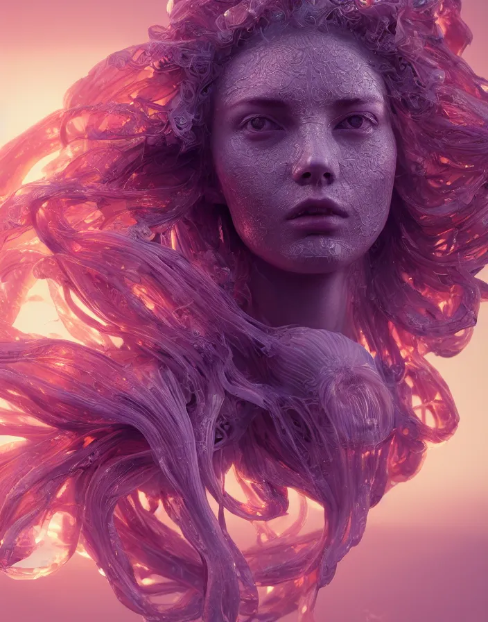 Image similar to goddess portrait. jellyfish phoenix head. intricate artwork by Tooth Wu and wlop and beeple. octane render, trending on artstation, greg rutkowski very coherent symmetrical artwork. cinematic, hyper realism, high detail, octane render, 8k