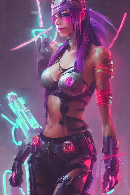 Prompt: katarina from league of legends, cyberpunk futuristic neon. decorated with traditional japanese ornaments by ismail inceoglu dragan bibin hans thoma greg rutkowski alexandros pyromallis nekro rene maritte illustrated, perfect face, fine details, realistic shaded, fine - face, pretty face, masterpiece