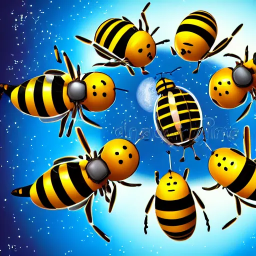 Image similar to the bee movie main characters in space digital illustration 4 k hd