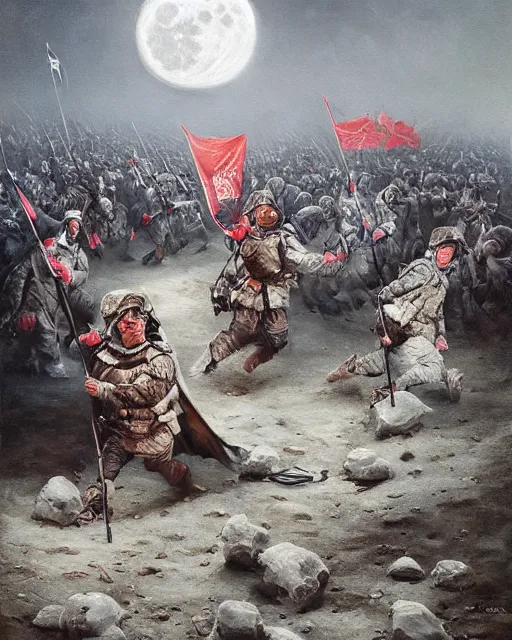 Image similar to beautiful as the moon, terrible as an army with banners. art by denys tsiperko and bogdan rezunenko, hyperrealism