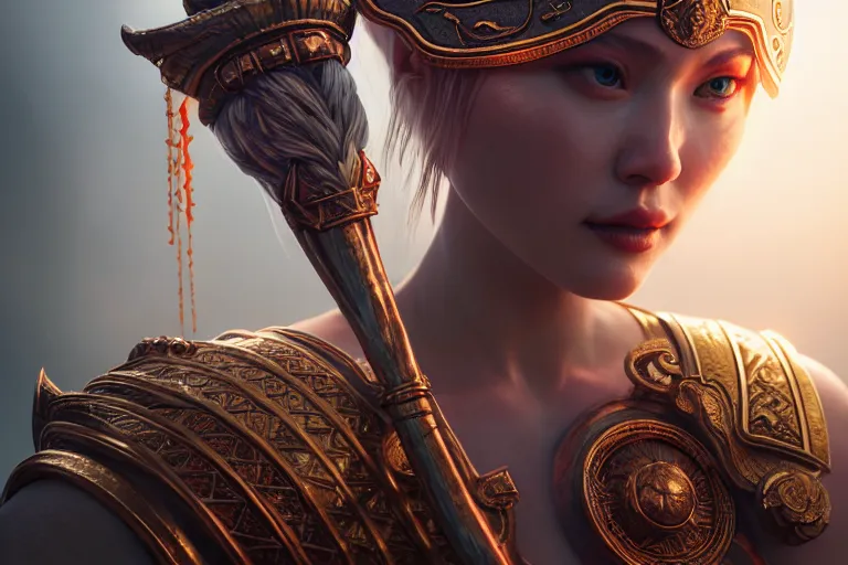 Prompt: a priestess praying to the god of war, occlusion shadow, specular reflection, rim light, unreal engine, octane render, artgerm, artstation, art by yao wang, high quality, intricate detailed 8 k, fantasy illustration, extremely beautiful and aesthetic shape of face and body