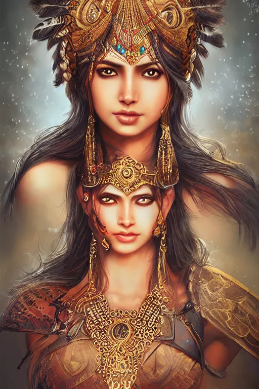 Prompt: Indian warrior princess, intricate detail, ornate, conceptual art, soft light, dynamic, art by artgerm