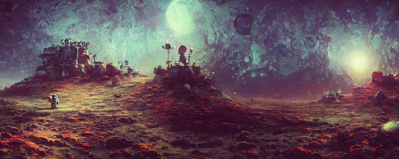 Prompt: ” on the surface of moon, [ cinematic, detailed, epic, widescreen, opening, establishing, mattepainting, photorealistic, realistic textures, octane render, art by paul lehr ] ”