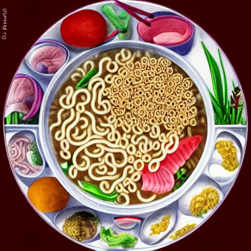 Image similar to anatomical diagram of instant noodle cup, by maria sibylla merian, styrofoam instant ramen cup, maruchan