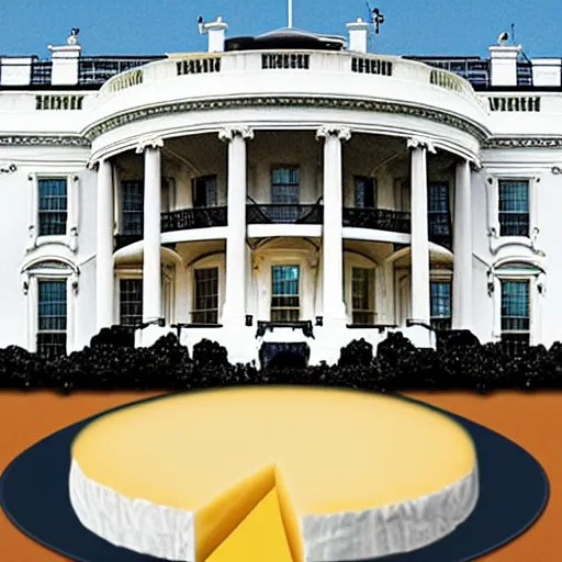 Image similar to the white house but it's made out of different cheeses