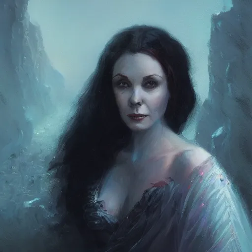 Image similar to a portrait of vivian leigh, eerie colors, dramatic light, gorgeous view, depth, high detail, digital art, painted by greg rutkowski and seb mckinnon, trending on artstation