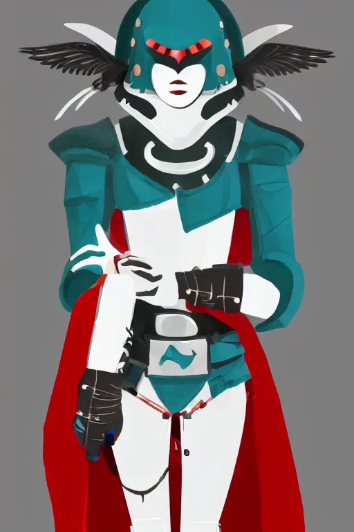 Image similar to female adventurer in tight full - body teal leather armor of japanese design with red accents and a white porcelain crow mask, trending in artstation, japanese, artstation, big moon in the background, establishing shot