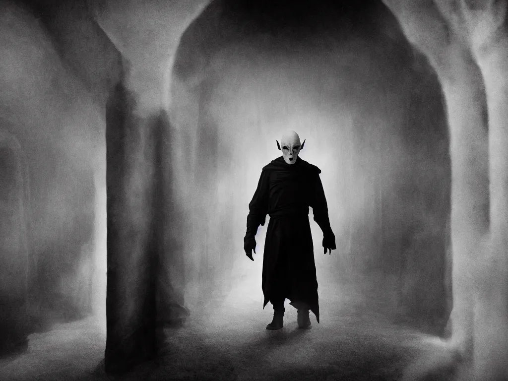 Image similar to a take from the new movie: Nosferatu, directed by Robert Eggers, natural light photography, bounce light, dark atmosphere, single light source, cinematic photography, 35mm, orthochromatic look filter, 4:3