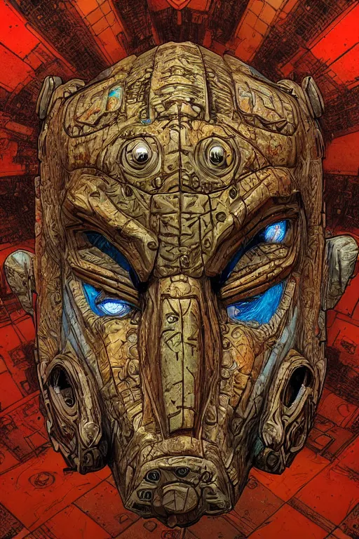 Image similar to tribal vodoo mask deepdream global illumination ray tracing hdr that looks like it is from borderlands and by feng zhu and loish and laurie greasley, victo ngai, andreas rocha, john harris wooly hair cut feather stone