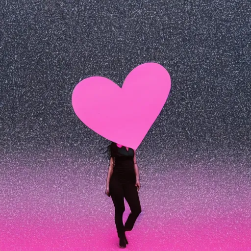 Prompt: Mila Kunis silhouette posing in front of a camera with cute pink hearts floating in the air, Canon EOS R3, f/1.4, ISO 200, 1/160s, 8K, RAW, unedited, symmetrical balance, in-frame