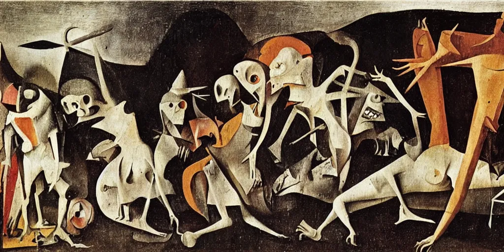 Image similar to An instax film still of Guernica by Hieronymus Bosch, by Salvador Dali, by Michaelangelo