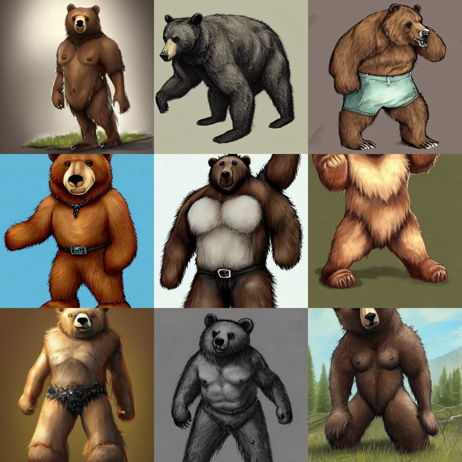 Prompt: a bear wearing jean shorts!, fantasy concept art, detailed