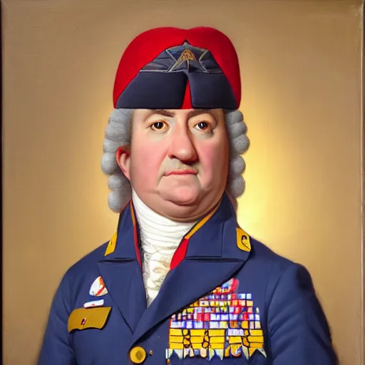Prompt: facial portrait of the los angeles lakers dictator in military uniform, 1 7 8 0, oil on canvas by william sidney mount, oil on canvas, octane render