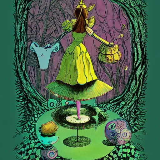 Image similar to alice in wonderland, by phillipe druillet, trending on artstation hq, deviantart, pinterest, 4 k uhd image