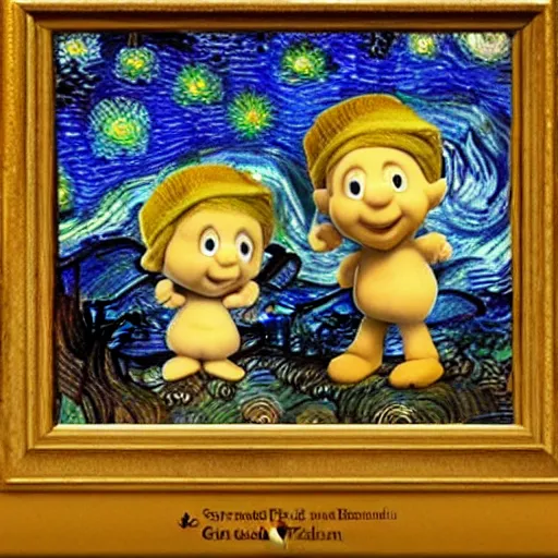 Image similar to smurfs by da vinci, starry night style