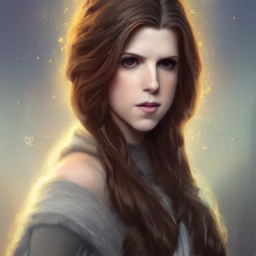 Image similar to a portrait of anna kendrick as a sorceress, urban motifs, intricate, elegant, highly detailed, digital painting, trending on artstation, concept art, smooth sharp focus, illustration, art by artgerm and greg rutkowski