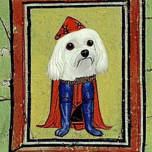 Prompt: medieval painting of a maltese dog as a lord