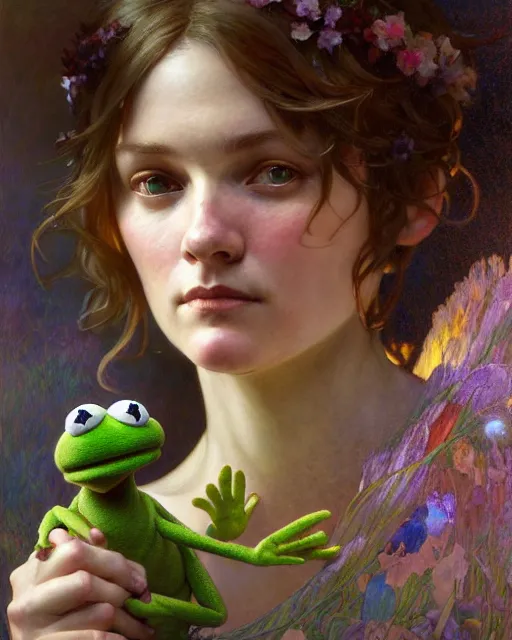 Prompt: daniel gerhartz and wlop and tom baghshaw and alfons mucha, detailed portrait, a photo of elyse wlliams as a muppet, unreal engine, hyper realism, realistic shading, cinematic composition, blender render, octane render, ultrawide shot