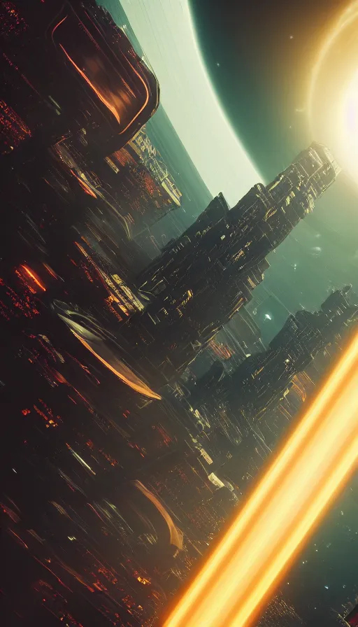 Image similar to an otherworldly futuristic Blade Runner cityscape with the planet Saturn in the background, ultra realistic, 8K
