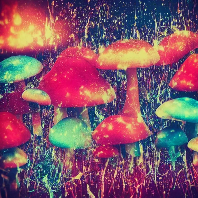 Image similar to double exposure of dally life, symbols of live, explosion, cyber mushroom city, love is the most relevant theme, love is infinity, love is begin of all, 8 k resolution, artistic mode, artistic, trending on instagram, long exposure, love art, serious, fantasy and dreams vibes, mushrooms style and macro style, colorful picture