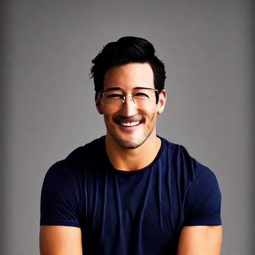 Image similar to a high quality photo of handsome markiplier, gigachad