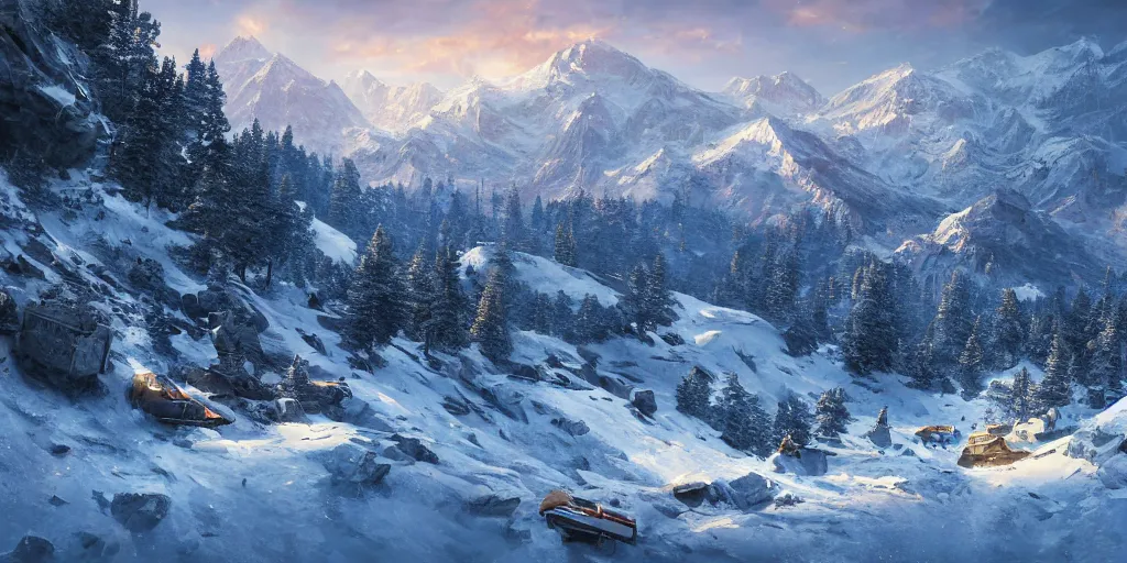 Image similar to let freedom ring from the snow - capped rockies of colorado. let freedom ring from the curvaceous slopes of california. ultrafine highly detailed hyper colorful illustration, sharp focus, rozalski, craig mullins, unreal engine highly rendered, global illumination, radiant light, intricate and detailed environment