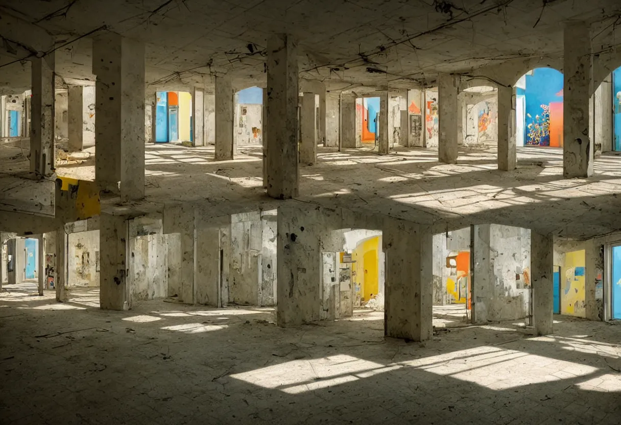 Prompt: happy and bright photo of an empty interior location in tel aviv, vivid colors, sun light, cinematic scenery, art by gregory crewdson