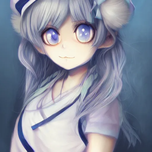 Image similar to full headshot portrait of blond girl with big gray eyes draws a blue brush, drawn by wlop, by avetetsuya studios, attractive character, colored sketch anime manga panel, cirno from touhou, trending on artstation